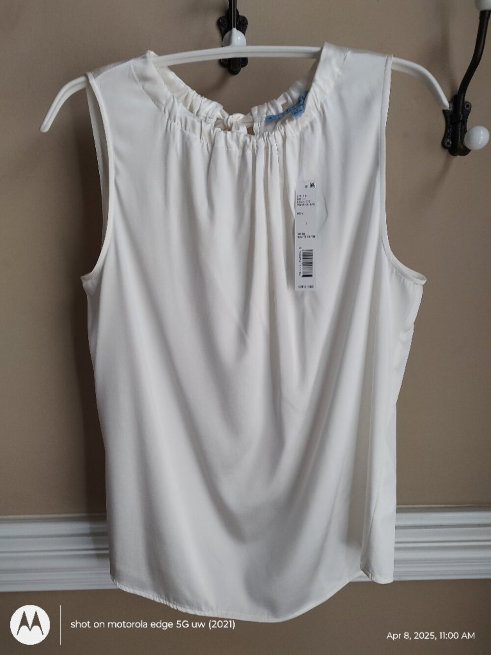 ANTONIO MELAINI SILK BLOUSE GATHERED NECK VENT BACK LONG TIES SLVLS IVORY SMALL
